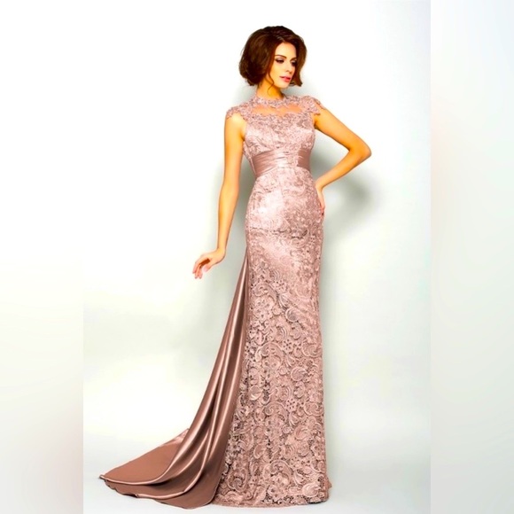 A-Line/Princess High Neck Sleeveless Long Elastic Woven Satin Dress Dusty Rose - Picture 1 of 2